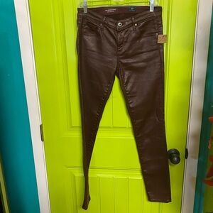 AG Adriano Goldschmied Burgundy Leather Pants